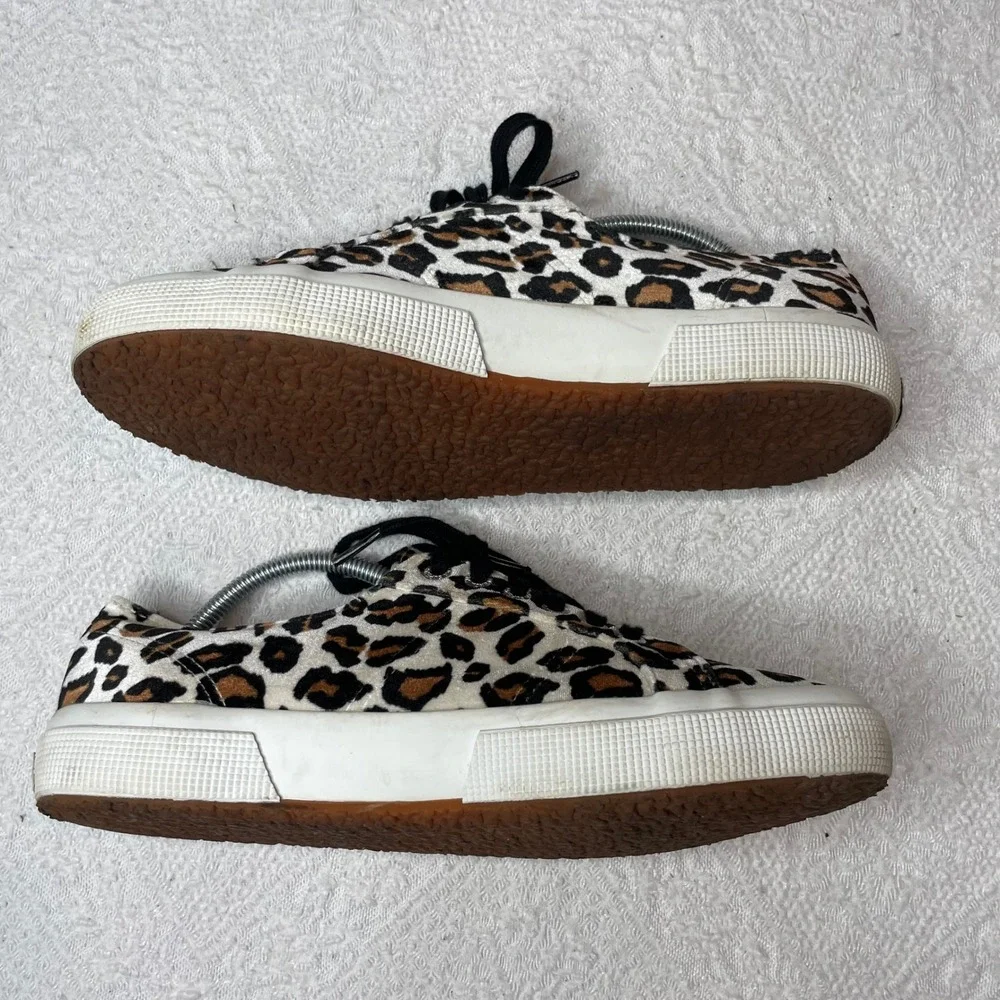 Superga 2750 Cotu Leopard Print Low Top Sneakers Tan Black White Women Mens